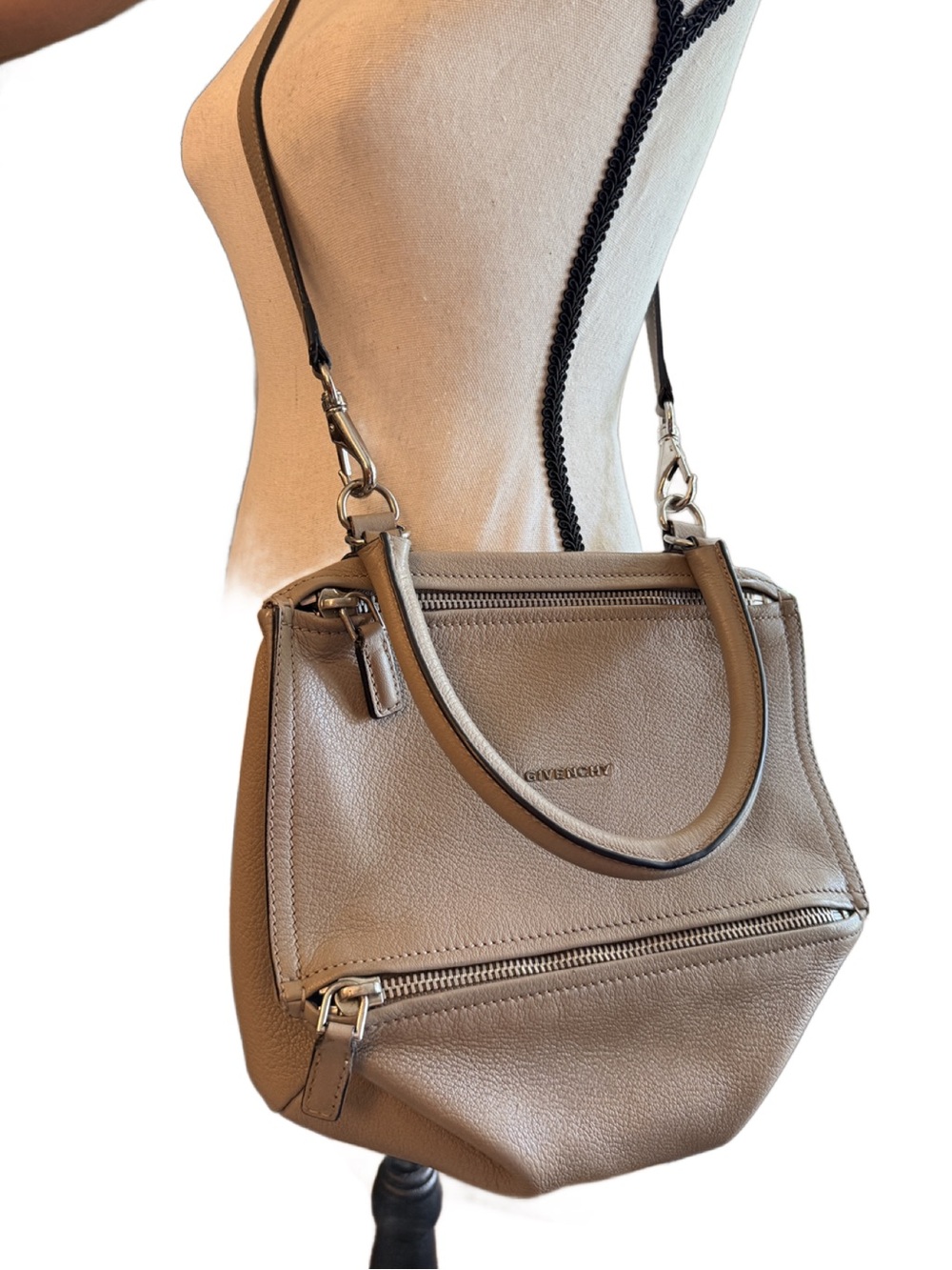Givenchy Small Pandora Leather Taupe Gray Greige Crossbody Bag